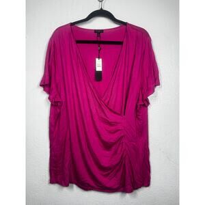 Talbots Faux Wrap Top Hot Pink Sz 3X V-Neck Short Sleeve